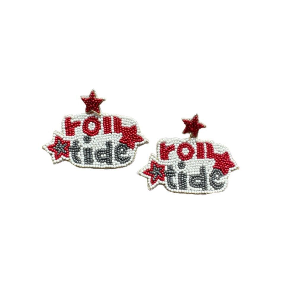 Roll Tide Beaded Earrings - Crimson Earrings - Game Day Earrings - Bama Earrings